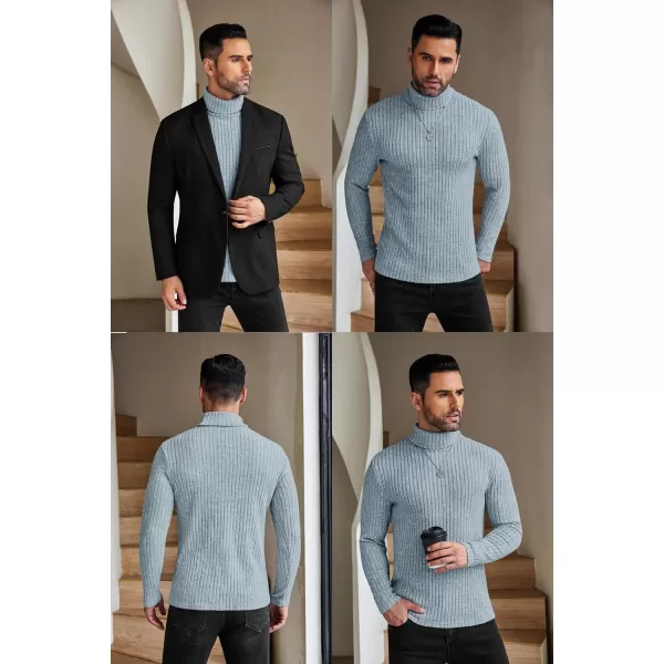 Ekouaer Men Turtleneck TShirts Long Sleeve Shirt Thermal Tops Lightweight Baselayer Ribbed Pullover Sweaters SXXLBlue