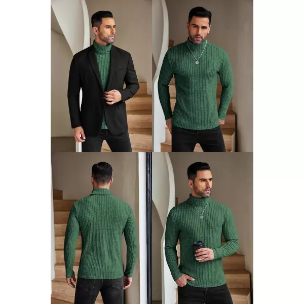 Ekouaer Men Turtleneck TShirts Long Sleeve Shirt Thermal Tops Lightweight Baselayer Ribbed Pullover Sweaters SXXLGreen