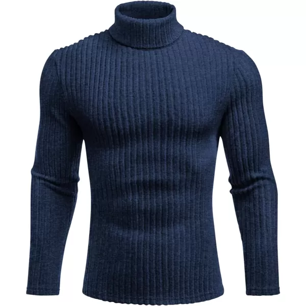 Ekouaer Men Turtleneck TShirts Long Sleeve Shirt Thermal Tops Lightweight Baselayer Ribbed Pullover Sweaters SXXLNavy Blue