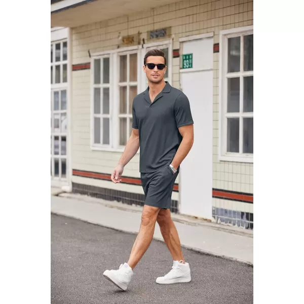 Ekouaer Mens Knit Pajama 2 Piece Lounge Set Stretch Shorts Sets Outfits Tracksuits with PocketsGrey