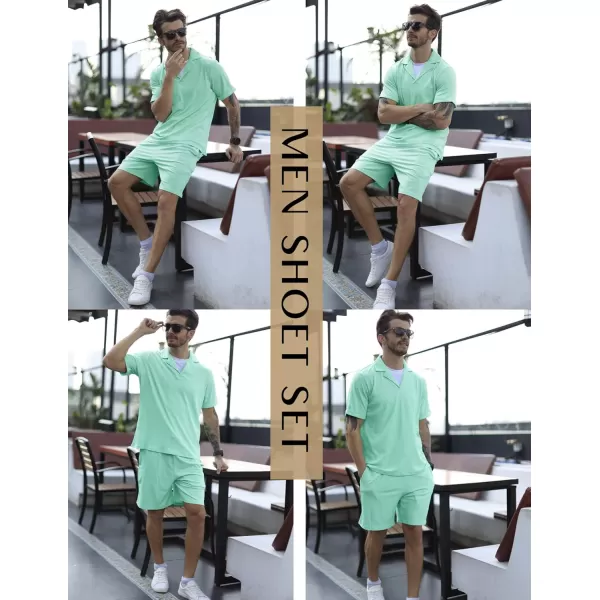 Ekouaer Mens Knit Pajama 2 Piece Lounge Set Stretch Shorts Sets Outfits Tracksuits with PocketsLight Green