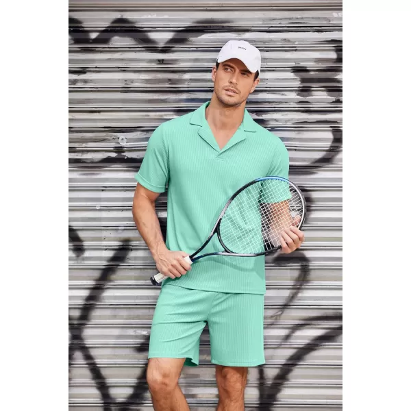 Ekouaer Mens Knit Pajama 2 Piece Lounge Set Stretch Shorts Sets Outfits Tracksuits with PocketsLight Green