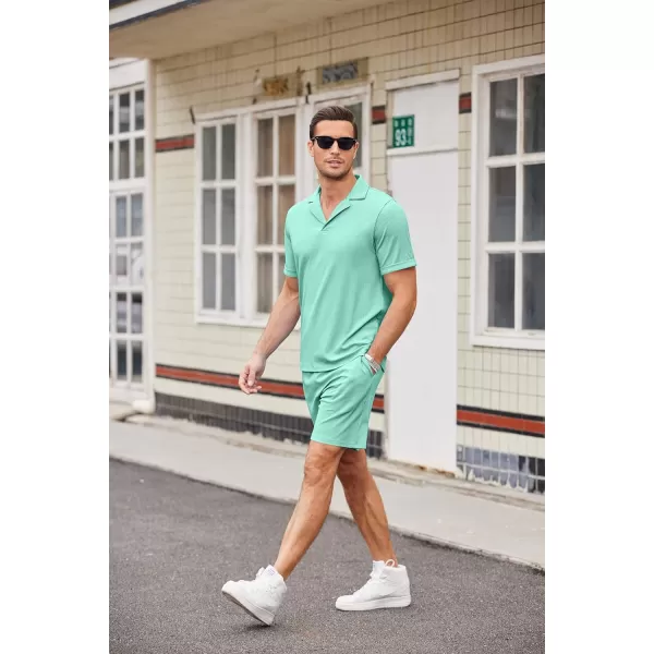 Ekouaer Mens Knit Pajama 2 Piece Lounge Set Stretch Shorts Sets Outfits Tracksuits with PocketsLight Green