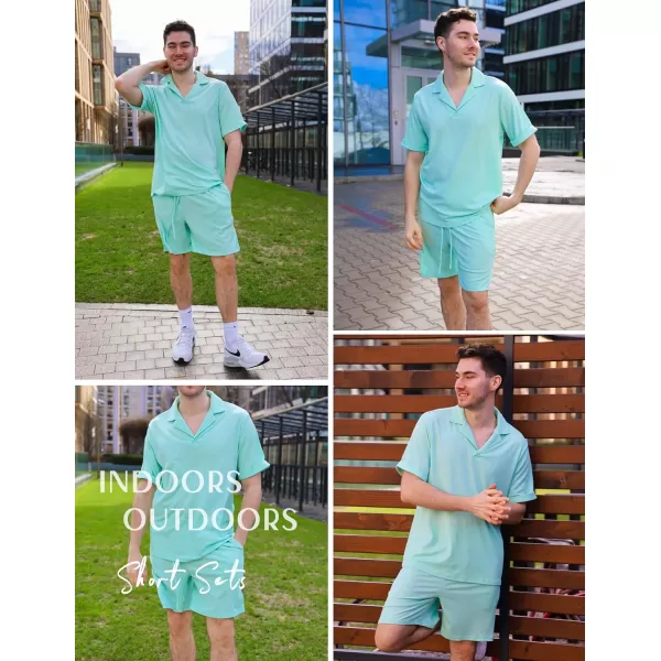 Ekouaer Mens Knit Pajama 2 Piece Lounge Set Stretch Shorts Sets Outfits Tracksuits with PocketsLight Green