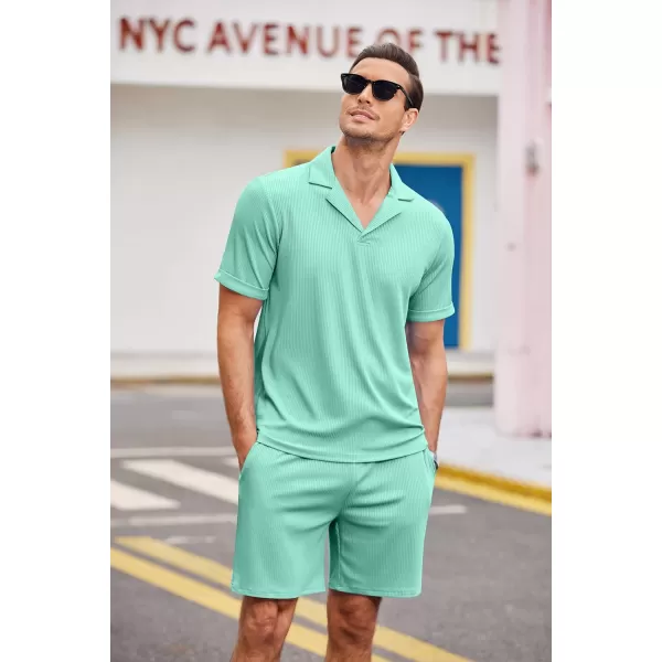 Ekouaer Mens Knit Pajama 2 Piece Lounge Set Stretch Shorts Sets Outfits Tracksuits with PocketsLight Green