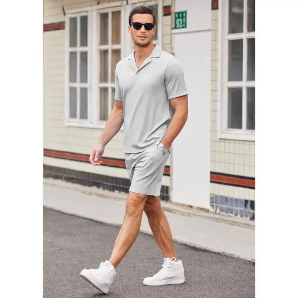 Ekouaer Mens Knit Pajama 2 Piece Lounge Set Stretch Shorts Sets Outfits Tracksuits with PocketsLight Grey