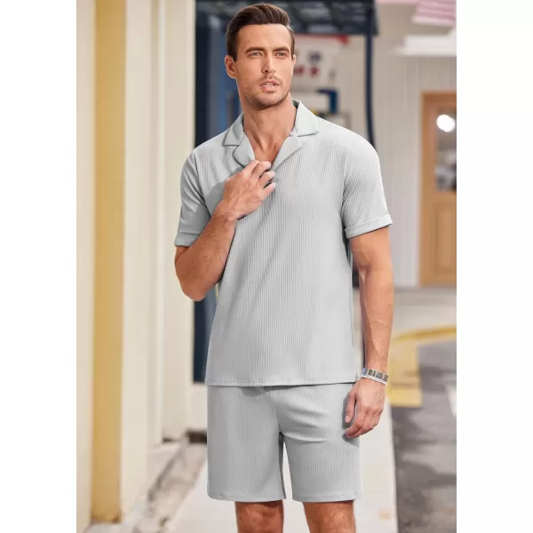 Ekouaer Mens Knit Pajama 2 Piece Lounge Set Stretch Shorts Sets Outfits Tracksuits with PocketsLight Grey