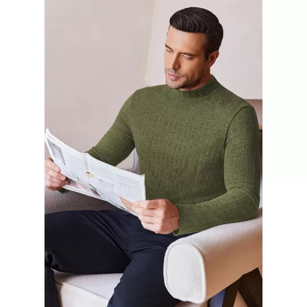 Ekouaer Mens Mock Turtleneck Shirts Long Sleeve Underwear Tops Fleece Ribbed Knit Pullover Sweater Basic Thermal SweatshirtsArmy Green