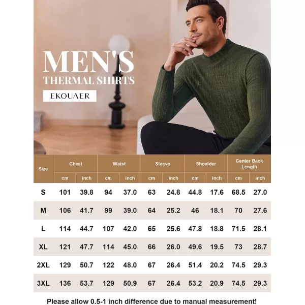 Ekouaer Mens Mock Turtleneck Shirts Long Sleeve Underwear Tops Fleece Ribbed Knit Pullover Sweater Basic Thermal SweatshirtsArmy Green