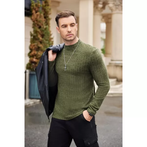 Ekouaer Mens Mock Turtleneck Shirts Long Sleeve Underwear Tops Fleece Ribbed Knit Pullover Sweater Basic Thermal SweatshirtsArmy Green