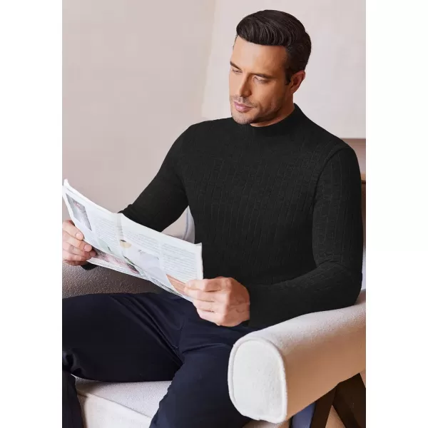 Ekouaer Mens Mock Turtleneck Shirts Long Sleeve Underwear Tops Fleece Ribbed Knit Pullover Sweater Basic Thermal SweatshirtsBlack