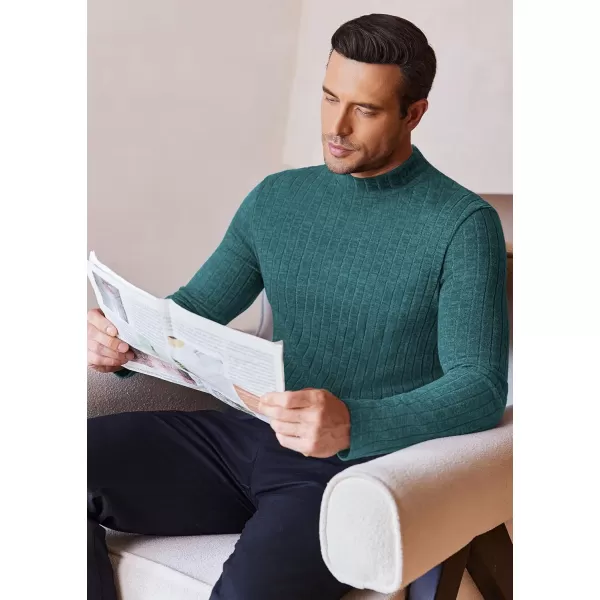 Ekouaer Mens Mock Turtleneck Shirts Long Sleeve Underwear Tops Fleece Ribbed Knit Pullover Sweater Basic Thermal SweatshirtsBlue Green