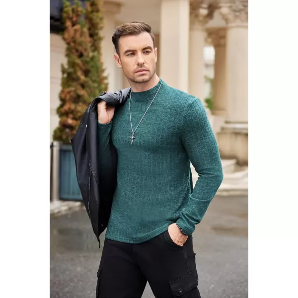 Ekouaer Mens Mock Turtleneck Shirts Long Sleeve Underwear Tops Fleece Ribbed Knit Pullover Sweater Basic Thermal SweatshirtsBlue Green