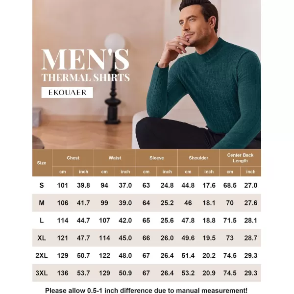 Ekouaer Mens Mock Turtleneck Shirts Long Sleeve Underwear Tops Fleece Ribbed Knit Pullover Sweater Basic Thermal SweatshirtsBlue Green