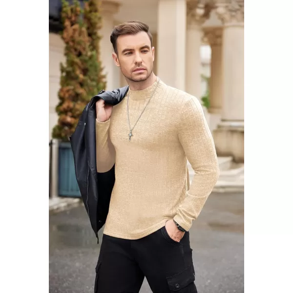 Ekouaer Mens Mock Turtleneck Shirts Long Sleeve Underwear Tops Fleece Ribbed Knit Pullover Sweater Basic Thermal SweatshirtsKhaki