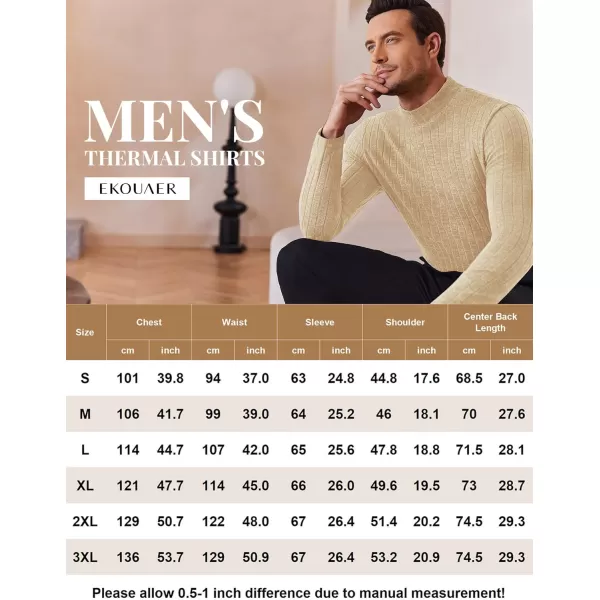 Ekouaer Mens Mock Turtleneck Shirts Long Sleeve Underwear Tops Fleece Ribbed Knit Pullover Sweater Basic Thermal SweatshirtsKhaki