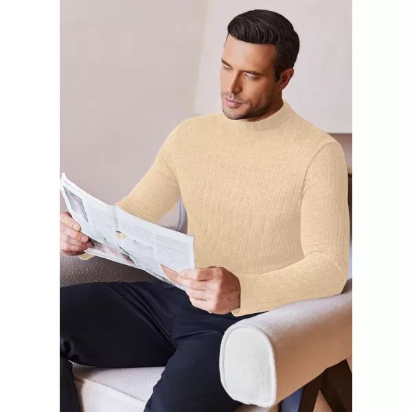 Ekouaer Mens Mock Turtleneck Shirts Long Sleeve Underwear Tops Fleece Ribbed Knit Pullover Sweater Basic Thermal SweatshirtsKhaki