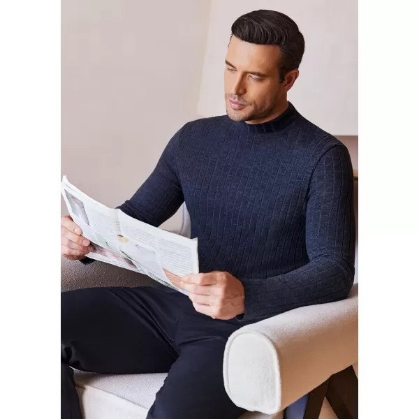 Ekouaer Mens Mock Turtleneck Shirts Long Sleeve Underwear Tops Fleece Ribbed Knit Pullover Sweater Basic Thermal SweatshirtsNavy Blue
