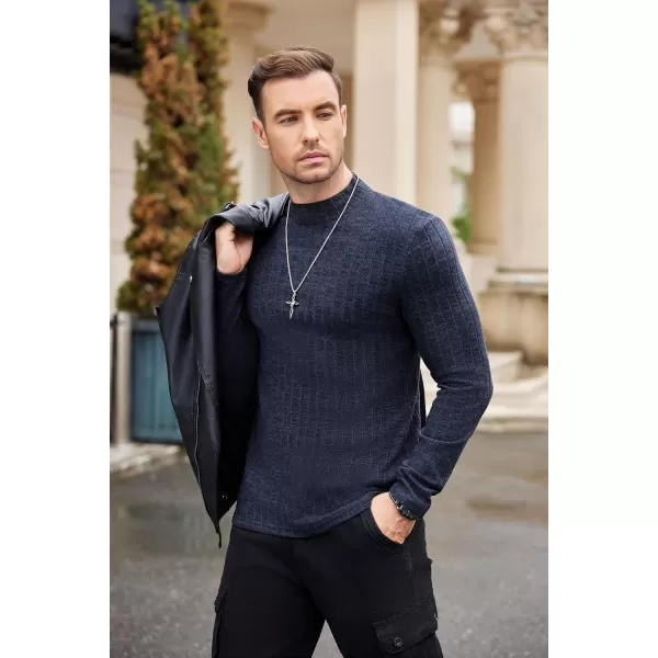 Ekouaer Mens Mock Turtleneck Shirts Long Sleeve Underwear Tops Fleece Ribbed Knit Pullover Sweater Basic Thermal SweatshirtsNavy Blue