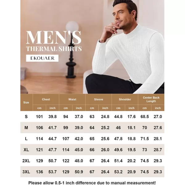 Ekouaer Mens Mock Turtleneck Shirts Long Sleeve Underwear Tops Fleece Ribbed Knit Pullover Sweater Basic Thermal SweatshirtsWhite