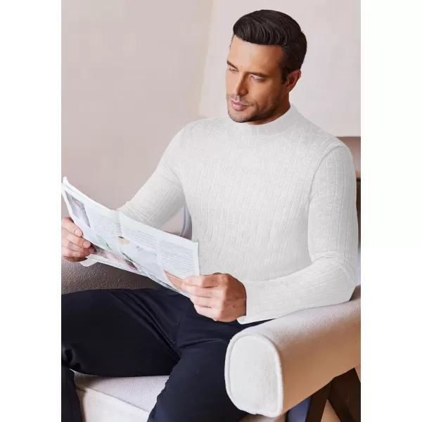 Ekouaer Mens Mock Turtleneck Shirts Long Sleeve Underwear Tops Fleece Ribbed Knit Pullover Sweater Basic Thermal SweatshirtsWhite