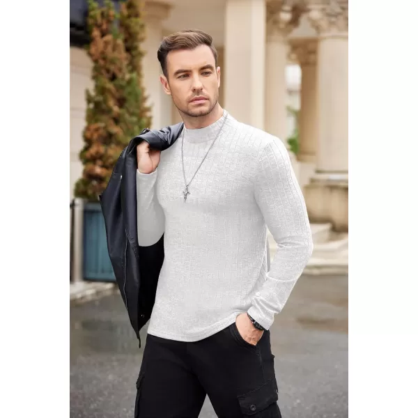 Ekouaer Mens Mock Turtleneck Shirts Long Sleeve Underwear Tops Fleece Ribbed Knit Pullover Sweater Basic Thermal SweatshirtsWhite