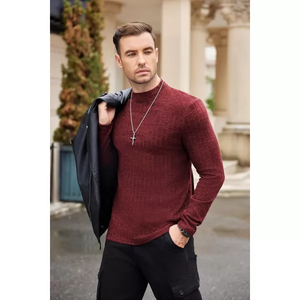 Ekouaer Mens Mock Turtleneck Shirts Long Sleeve Underwear Tops Fleece Ribbed Knit Pullover Sweater Basic Thermal SweatshirtsWine Red