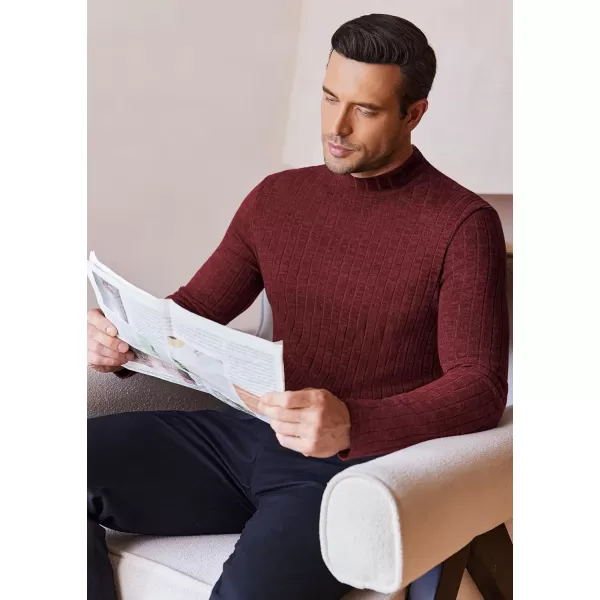 Ekouaer Mens Mock Turtleneck Shirts Long Sleeve Underwear Tops Fleece Ribbed Knit Pullover Sweater Basic Thermal SweatshirtsWine Red