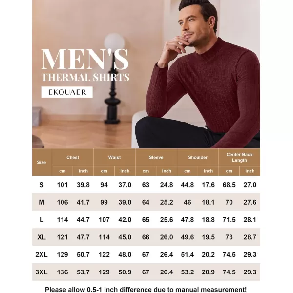 Ekouaer Mens Mock Turtleneck Shirts Long Sleeve Underwear Tops Fleece Ribbed Knit Pullover Sweater Basic Thermal SweatshirtsWine Red