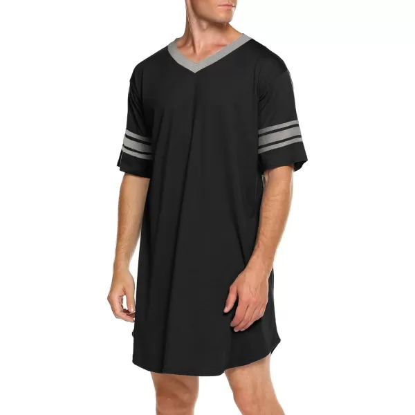 Ekouaer Mens Nightshirt Comfy Nightwear BigampTall V Neck Short Sleeve Soft Loose Pajama Sleep ShirtBlack