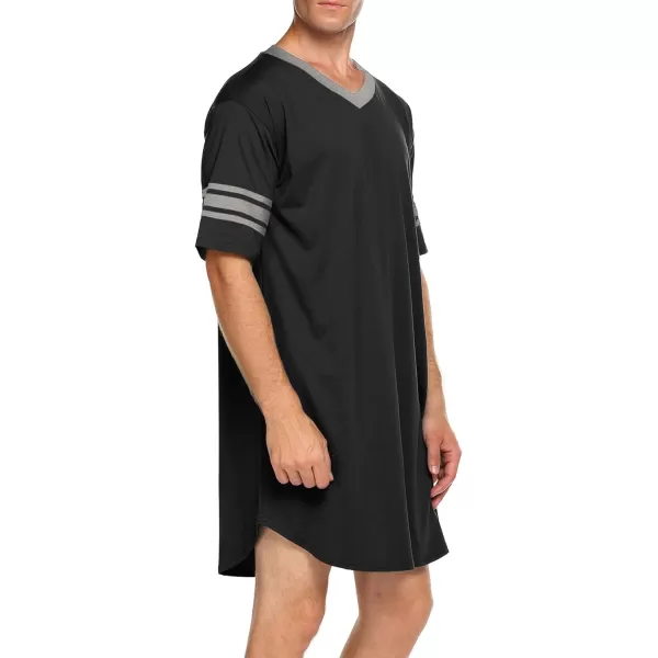 Ekouaer Mens Nightshirt Comfy Nightwear BigampTall V Neck Short Sleeve Soft Loose Pajama Sleep ShirtBlack