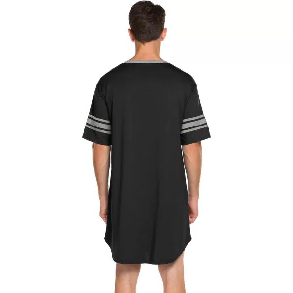 Ekouaer Mens Nightshirt Comfy Nightwear BigampTall V Neck Short Sleeve Soft Loose Pajama Sleep ShirtBlack