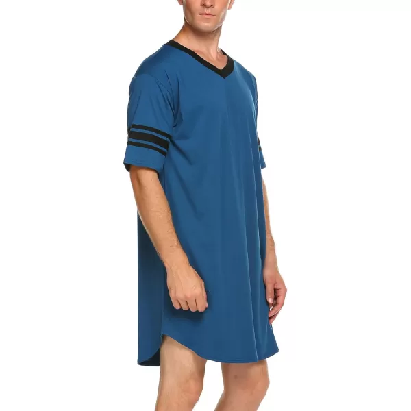 Ekouaer Mens Nightshirt Comfy Nightwear BigampTall V Neck Short Sleeve Soft Loose Pajama Sleep ShirtBlue