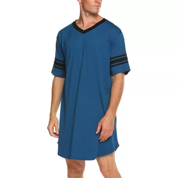 Ekouaer Mens Nightshirt Comfy Nightwear BigampTall V Neck Short Sleeve Soft Loose Pajama Sleep ShirtBlue