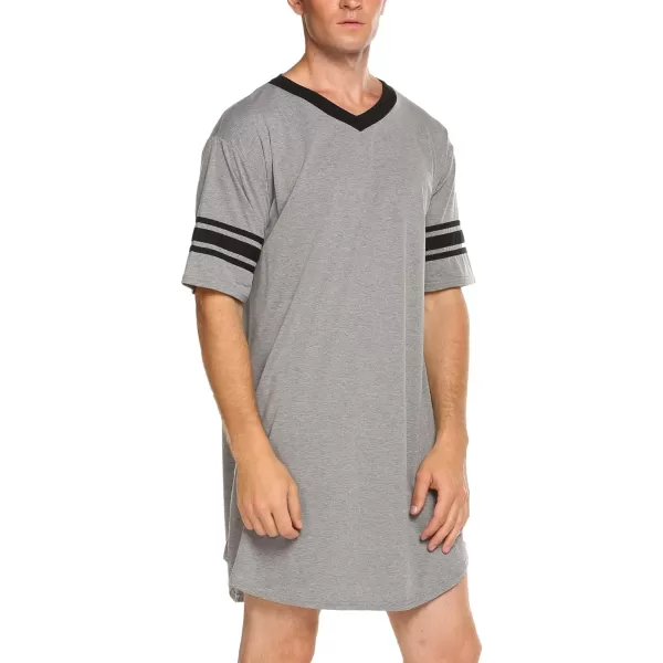 Ekouaer Mens Nightshirt Comfy Nightwear BigampTall V Neck Short Sleeve Soft Loose Pajama Sleep ShirtGrey