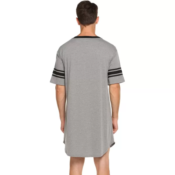 Ekouaer Mens Nightshirt Comfy Nightwear BigampTall V Neck Short Sleeve Soft Loose Pajama Sleep ShirtGrey