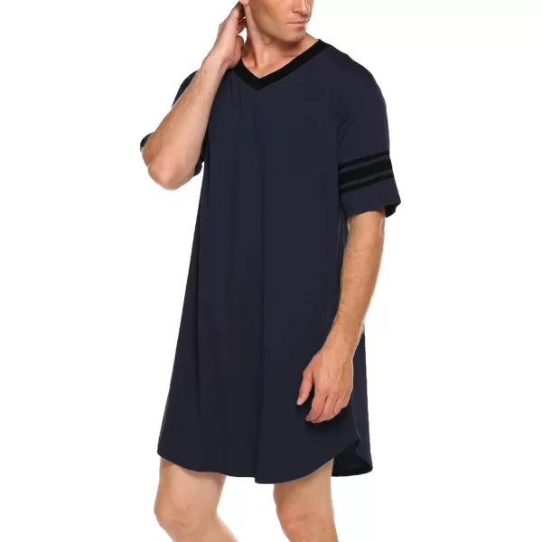 Ekouaer Mens Nightshirt Comfy Nightwear BigampTall V Neck Short Sleeve Soft Loose Pajama Sleep ShirtNavy Blue