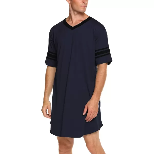 Ekouaer Mens Nightshirt Comfy Nightwear BigampTall V Neck Short Sleeve Soft Loose Pajama Sleep ShirtNavy Blue