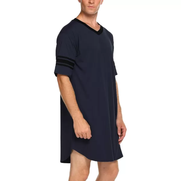 Ekouaer Mens Nightshirt Comfy Nightwear BigampTall V Neck Short Sleeve Soft Loose Pajama Sleep ShirtNavy Blue