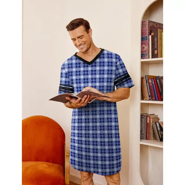 Ekouaer Mens Nightshirt Comfy Nightwear BigampTall V Neck Short Sleeve Soft Loose Pajama Sleep ShirtPattern 5