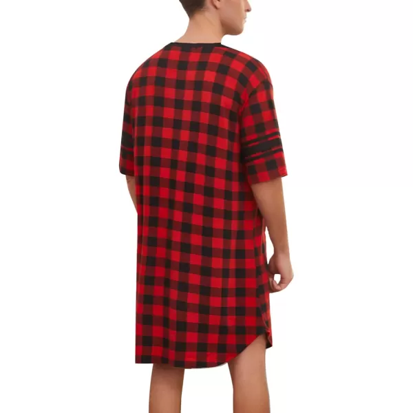 Ekouaer Mens Nightshirt Comfy Nightwear BigampTall V Neck Short Sleeve Soft Loose Pajama Sleep ShirtRed Plaid