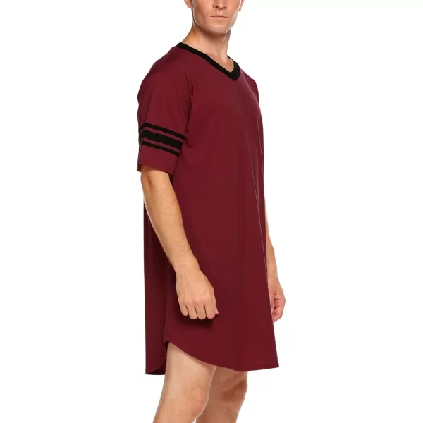 Ekouaer Mens Nightshirt Comfy Nightwear BigampTall V Neck Short Sleeve Soft Loose Pajama Sleep ShirtWine Red