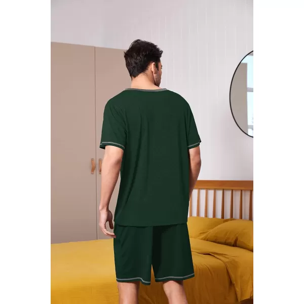 Ekouaer Mens Pajama Set Short Sleeve V Neck 2 Piece Nightwear Shorts With Pockets Summer Sleepwear PJS for MenLake Green