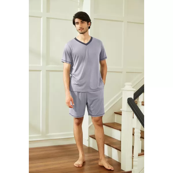 Ekouaer Mens Pajama Set Short Sleeve V Neck 2 Piece Nightwear Shorts With Pockets Summer Sleepwear PJS for MenLight Grey