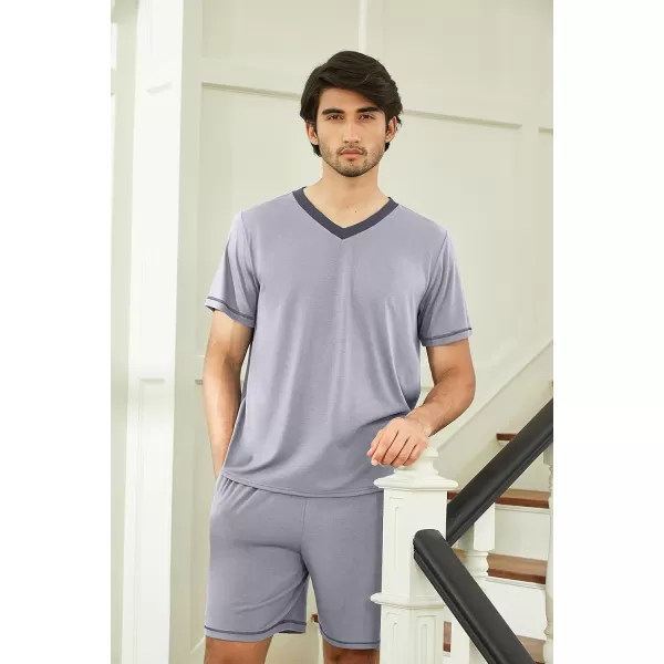 Ekouaer Mens Pajama Set Short Sleeve V Neck 2 Piece Nightwear Shorts With Pockets Summer Sleepwear PJS for MenLight Grey