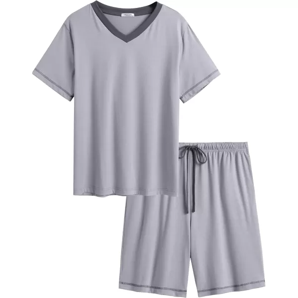 Ekouaer Mens Pajama Set Short Sleeve V Neck 2 Piece Nightwear Shorts With Pockets Summer Sleepwear PJS for MenLight Grey