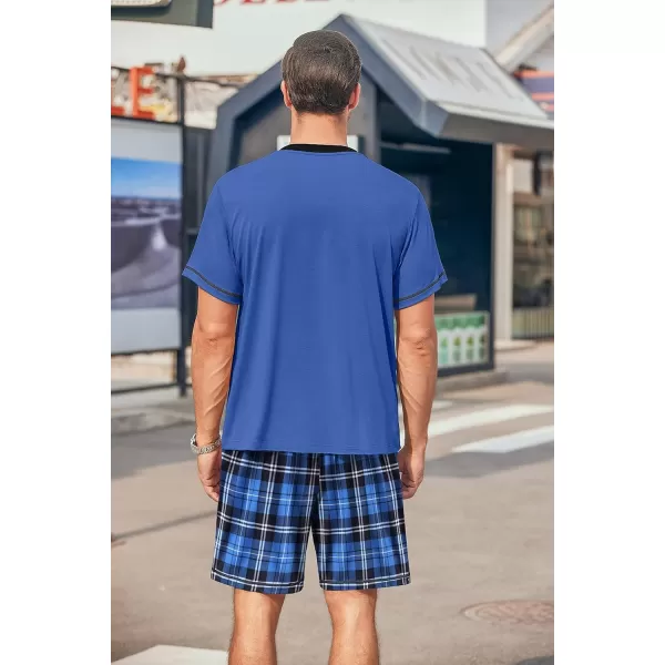 Ekouaer Mens Pajama Set Short Sleeve V Neck 2 Piece Nightwear Shorts With Pockets Summer Sleepwear PJS for MenNavy Bluenavy Plaid