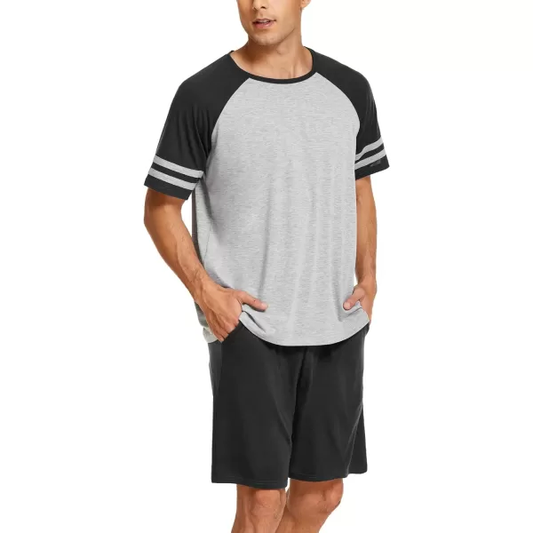 Ekouaer Mens Pajama Short Sets Short Sleeve Crewneck Pajama Lounge Set Raglan SleepwearBlack