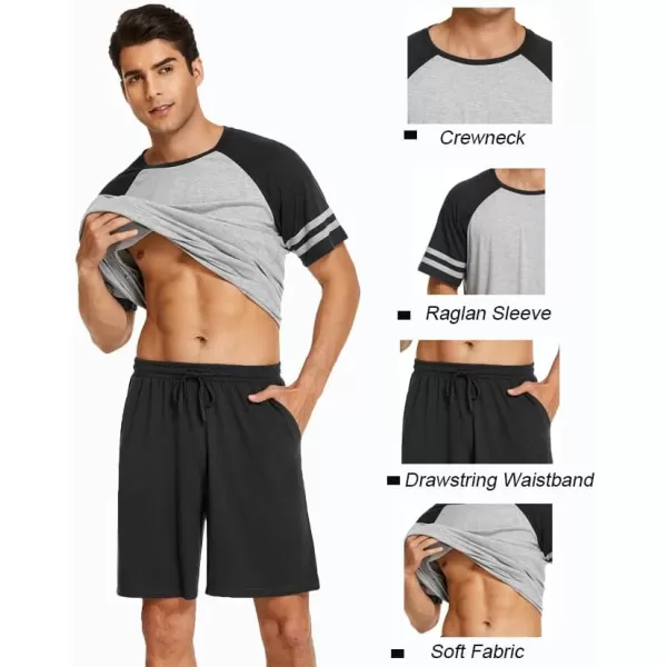 Ekouaer Mens Pajama Short Sets Short Sleeve Crewneck Pajama Lounge Set Raglan SleepwearBlack