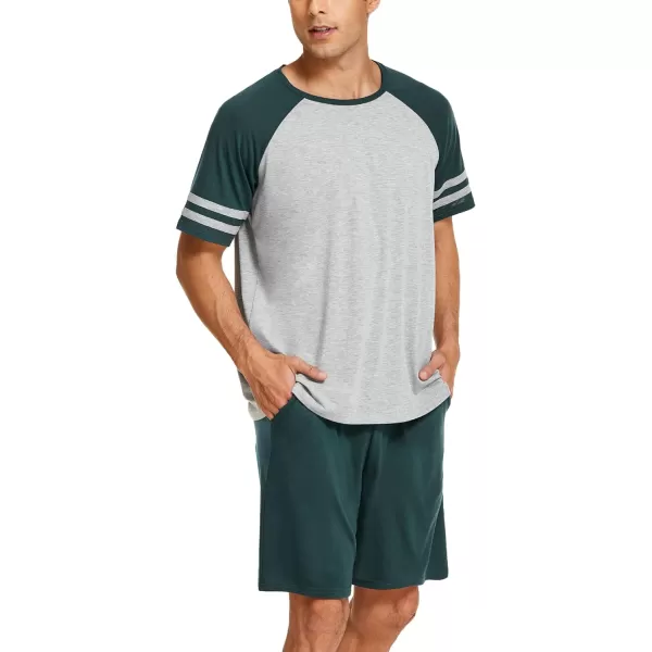 Ekouaer Mens Pajama Short Sets Short Sleeve Crewneck Pajama Lounge Set Raglan SleepwearDark Green